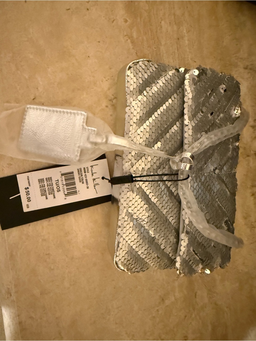 Nicole Miller Silver Sequin Clutch